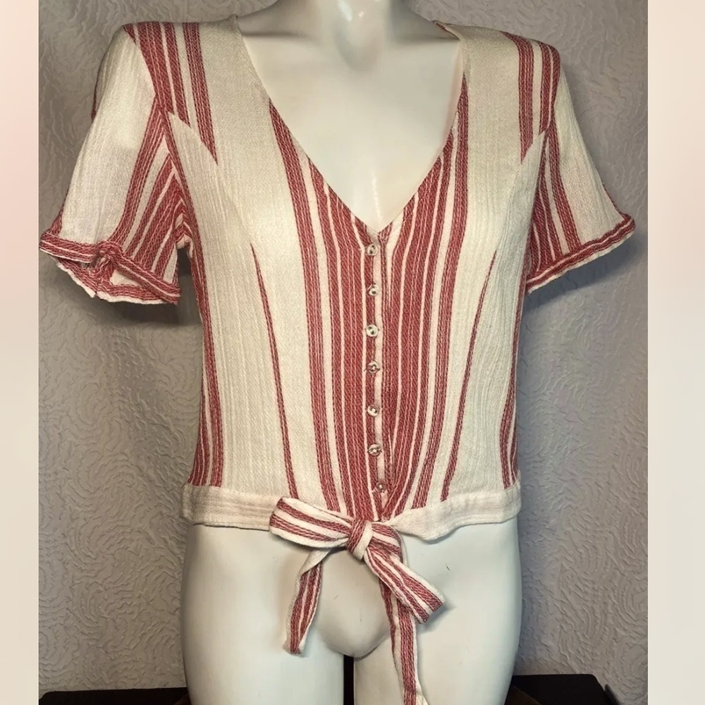 Z&l Boho Striped Red Crop Top Short Sleeve Urban Outfitters Woman's Size Medium